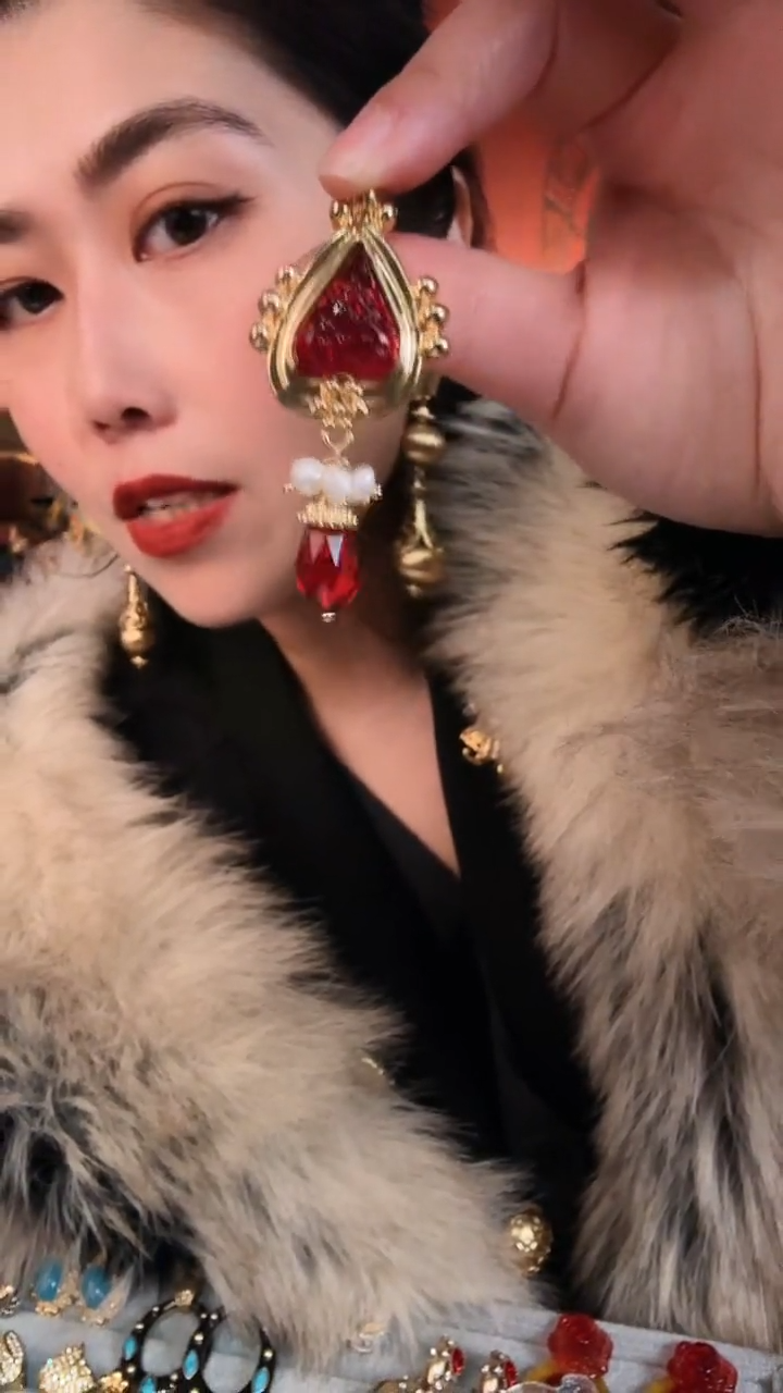 合金琉璃合金无孤品不折腾系列复古红色爱心耳针不退