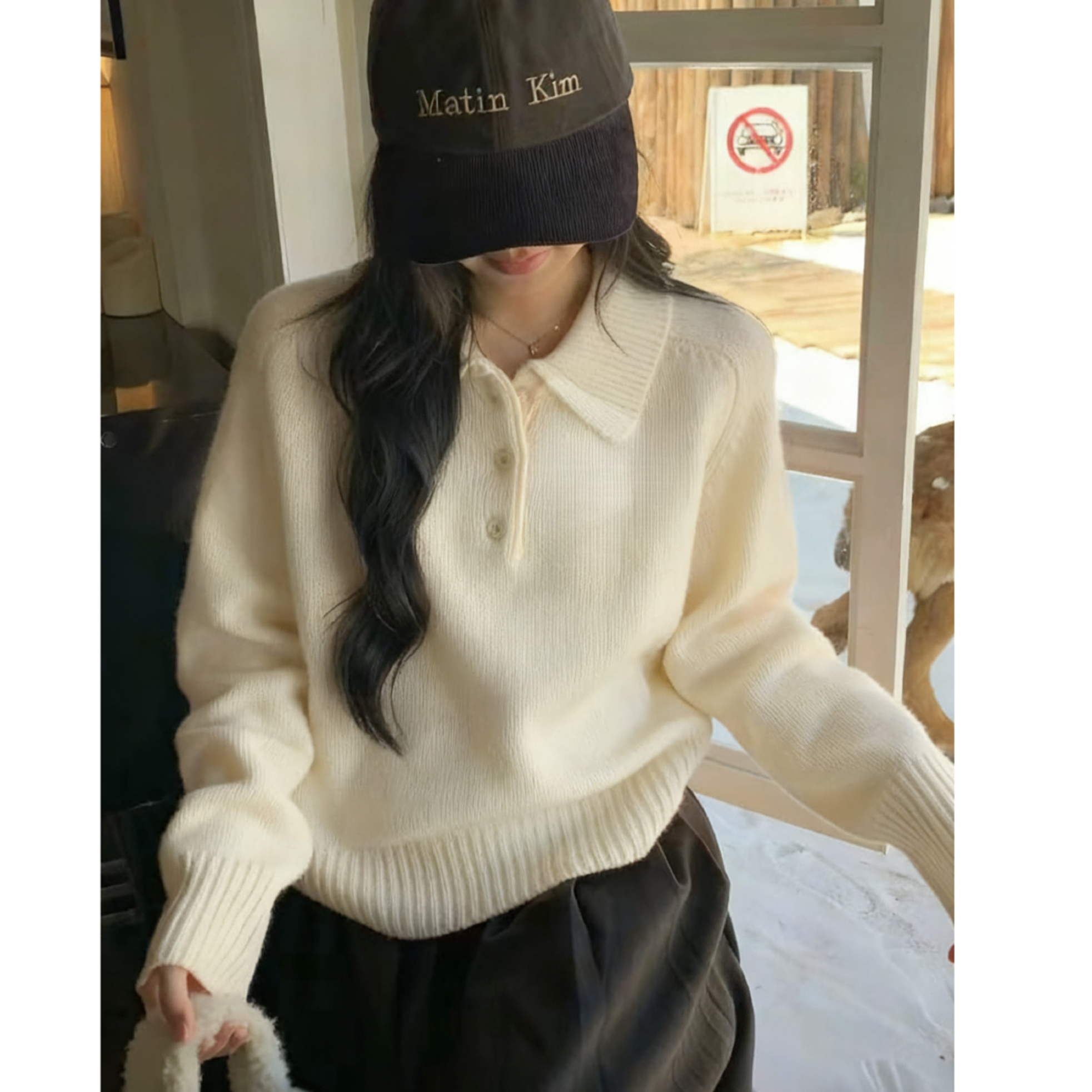 福利--秋冬新款百搭简约风氛围感三粒扣翻领毛衣女套头时尚上衣女