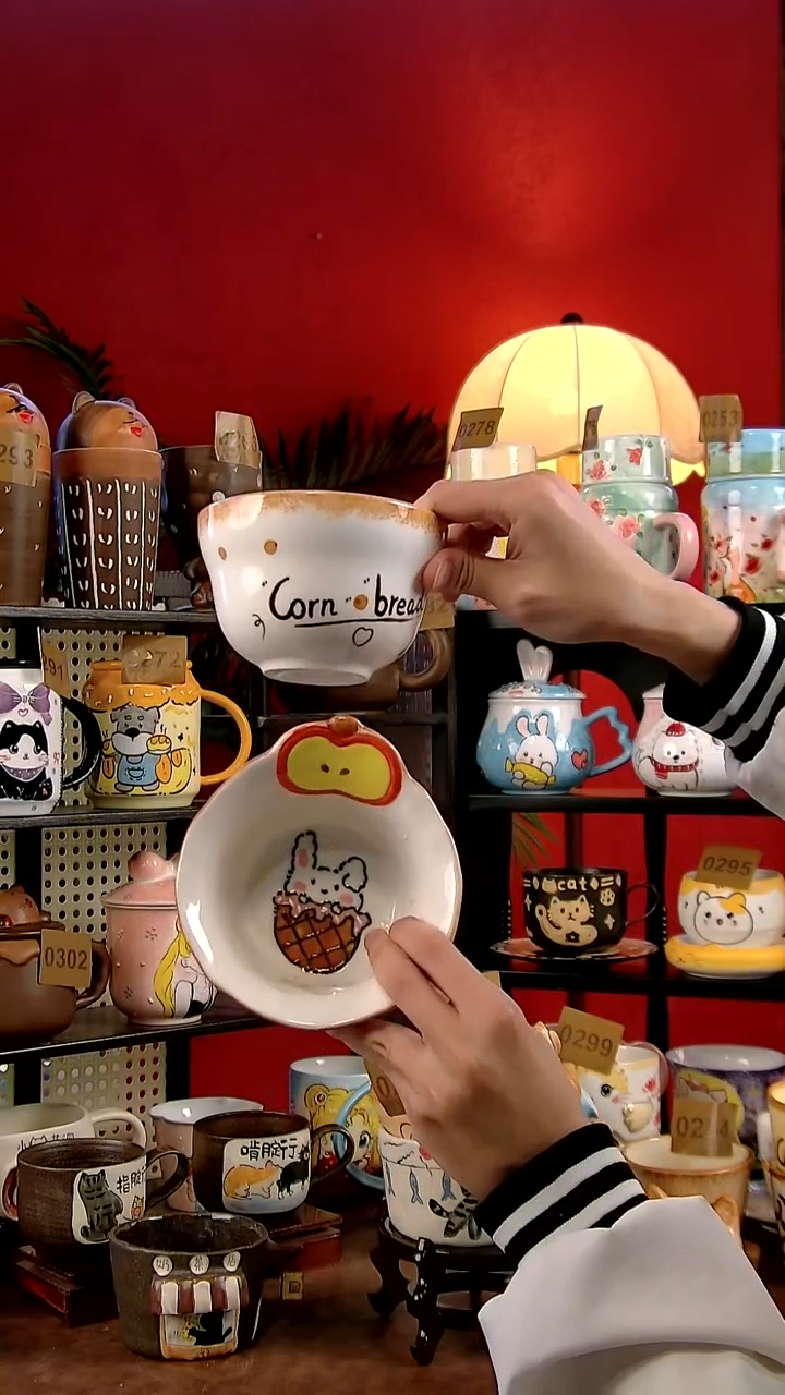 碗瓷ZDIY景德镇创意手工陶瓷卡通风面包米饭碗+兔子米饭碗