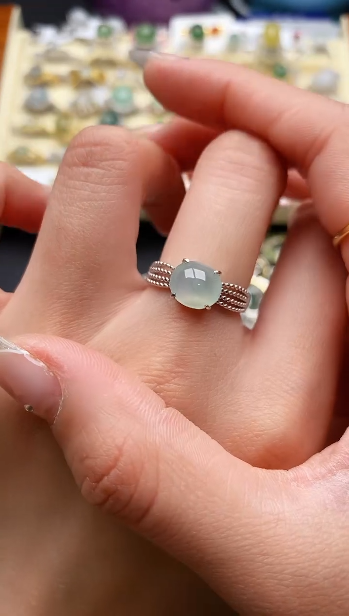 【闪购商品】翡翠戒指银S925镶嵌66666666+3