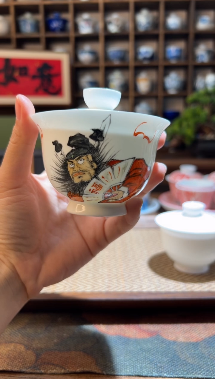 【闪购商品】骨瓷手绘钟馗二才元宝盖碗