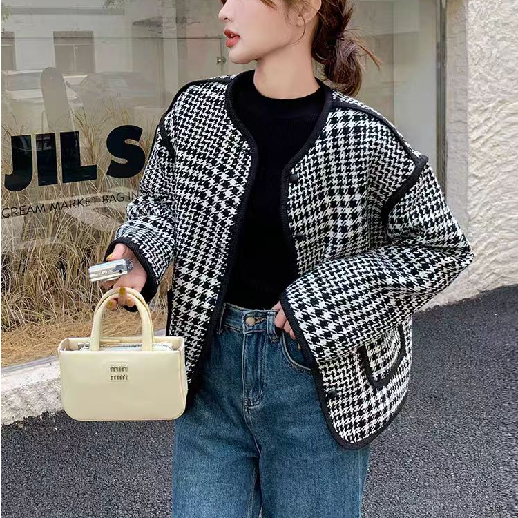 W989小香风千鸟格女冬季新款高级感气质名媛