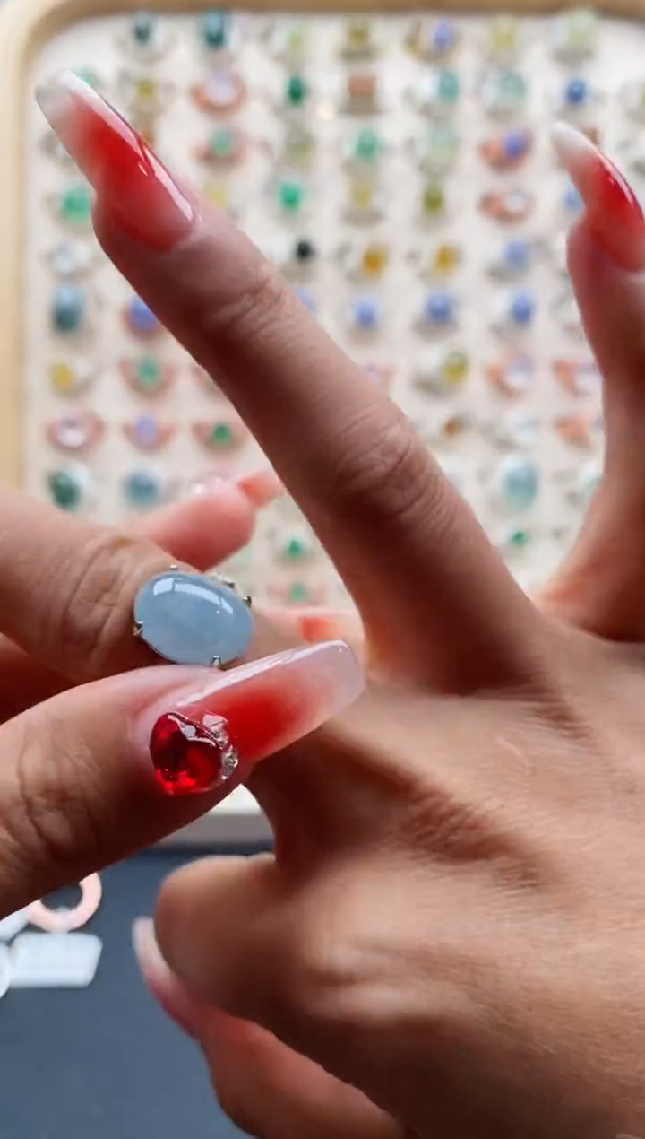 【闪购商品】翡翠戒指银S925镶嵌天然缅甸A货翡翠444 9+8