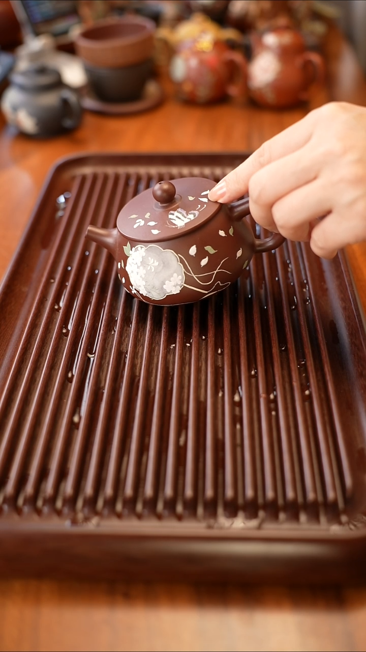 茶壶紫砂紫朱泥石瓢壶 团扇