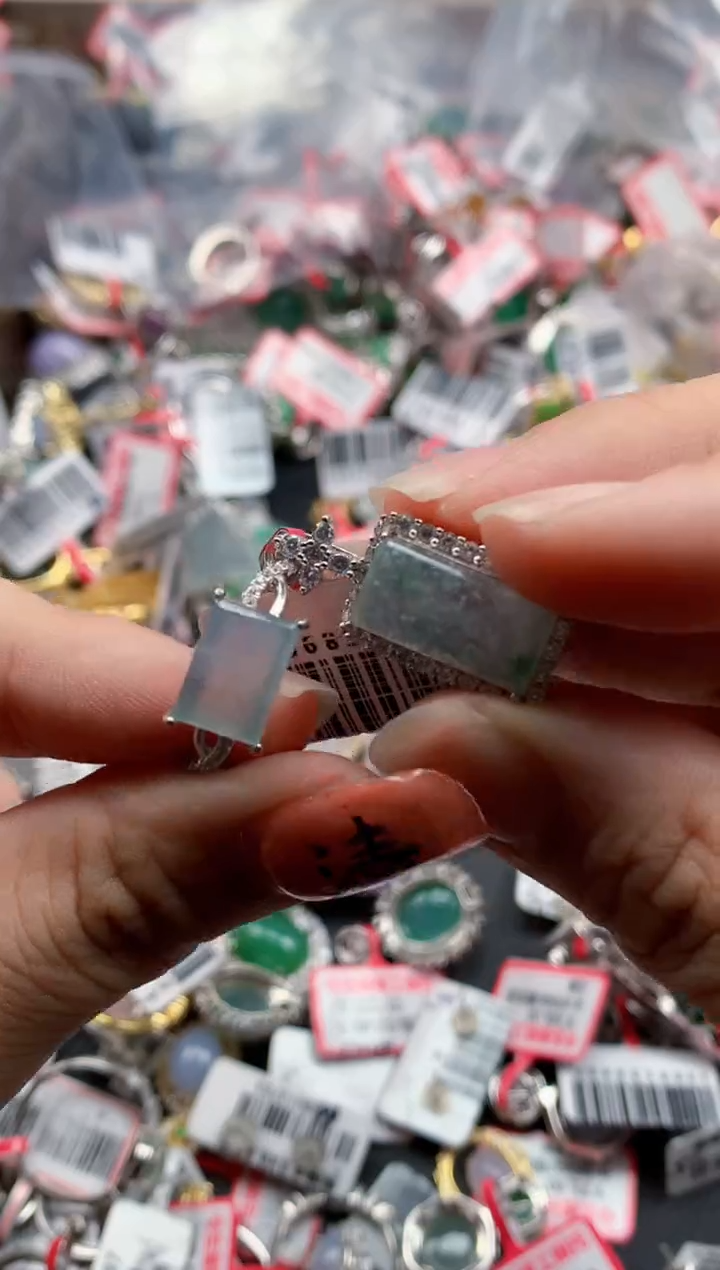 银S925镶嵌戒指翡翠天然A货缅甸翡翠