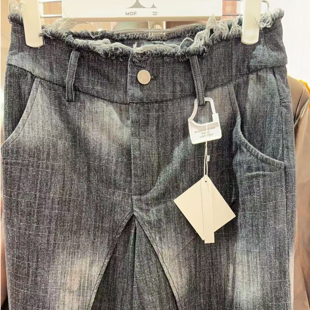 【奥体自播】OK 黑色扎染面料假双层牛仔裤