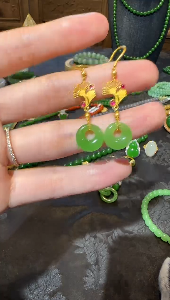 【闪购商品】和田玉耳饰18K金镶嵌1