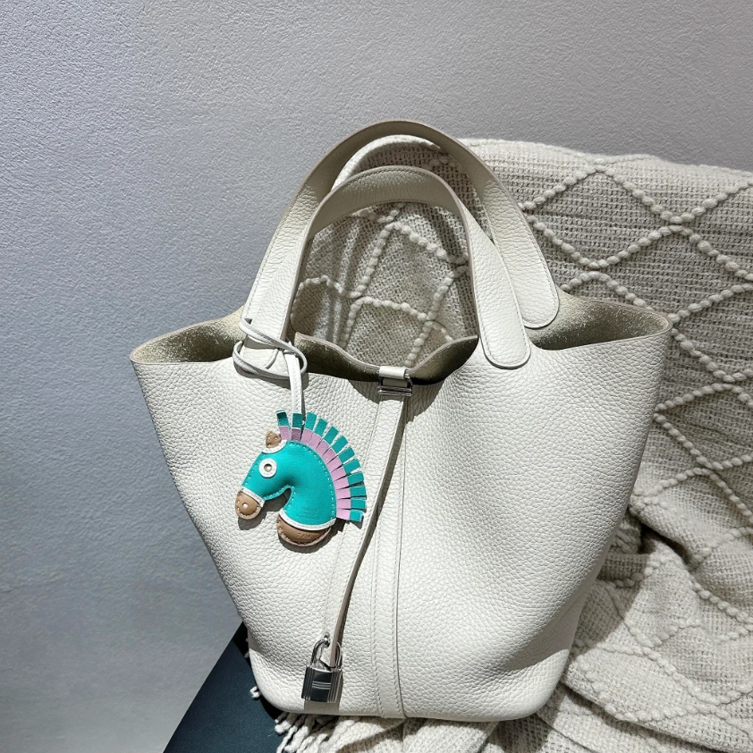 95新 Hermes/爱马仕 小花Jerry 菜篮子 22 奶昔白 Z刻 包