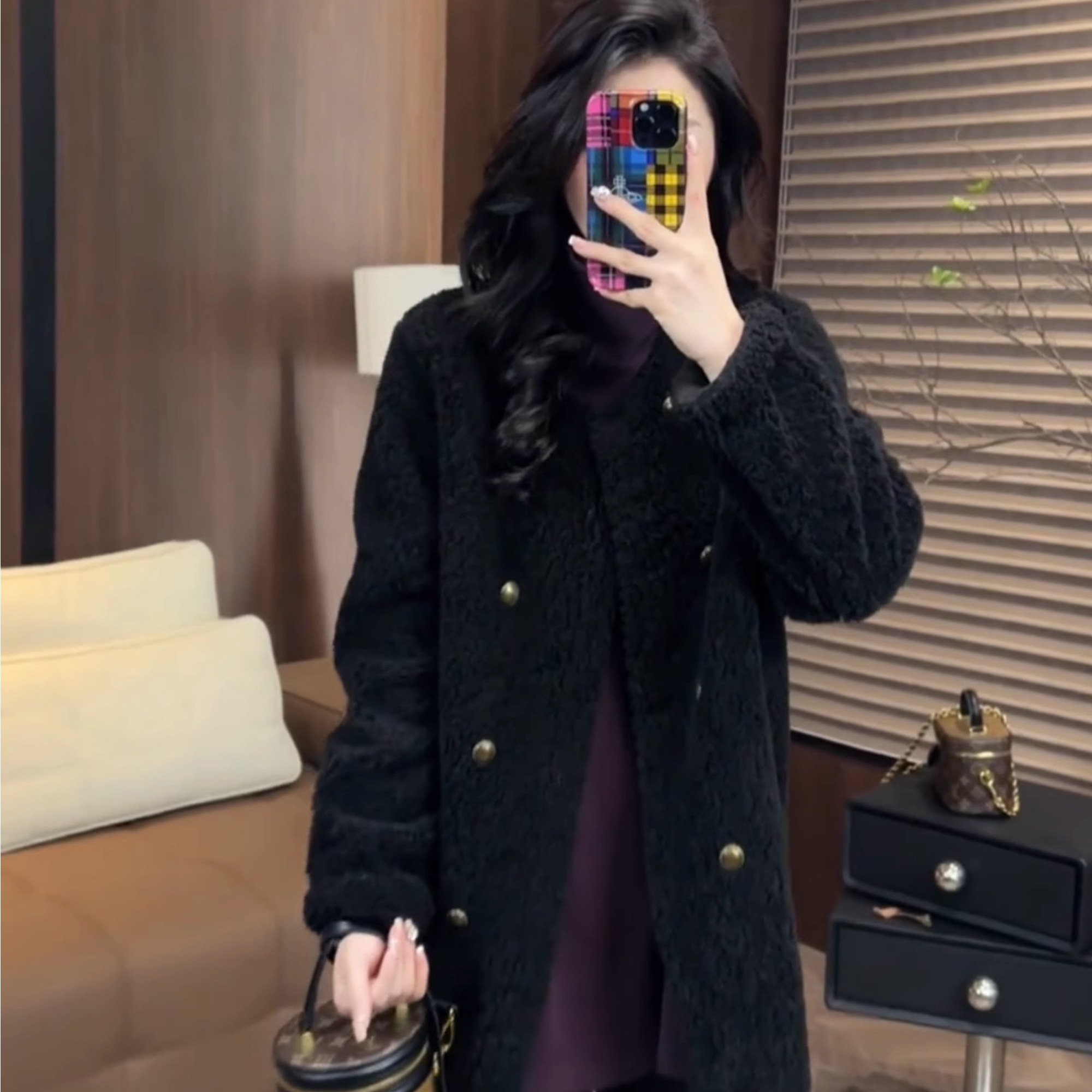 厚款耐磨长袖不褪色小香风气质网红圆领百搭休闲秋冬长款呢子外套