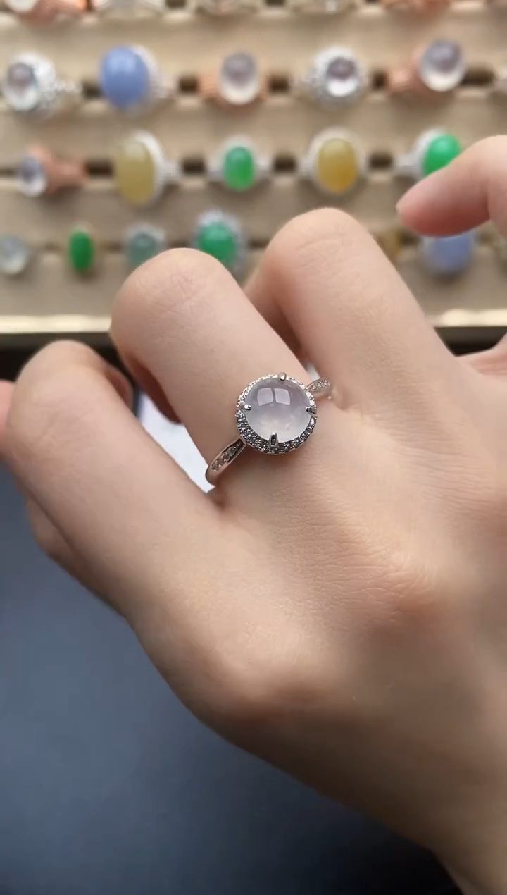 翡翠戒指银S925镶嵌一物一证一礼盒