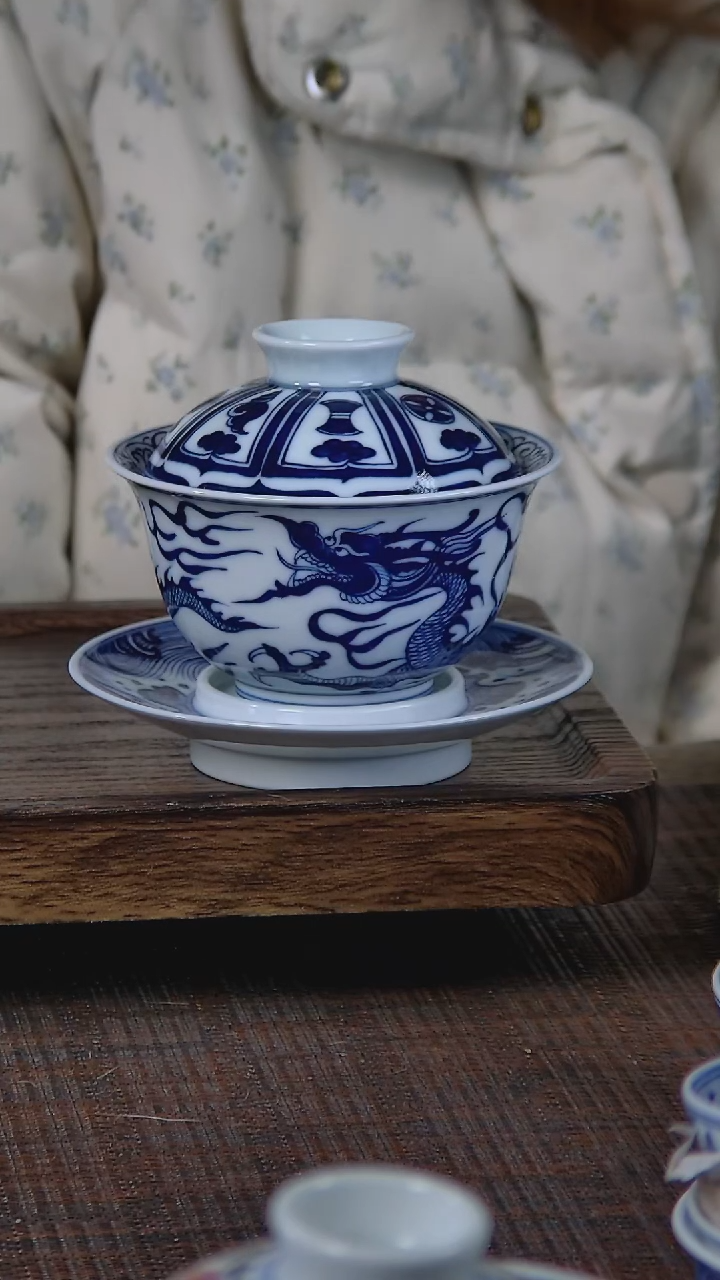 【闪购商品】折葵非器手工手绘八宝龙三才盖碗