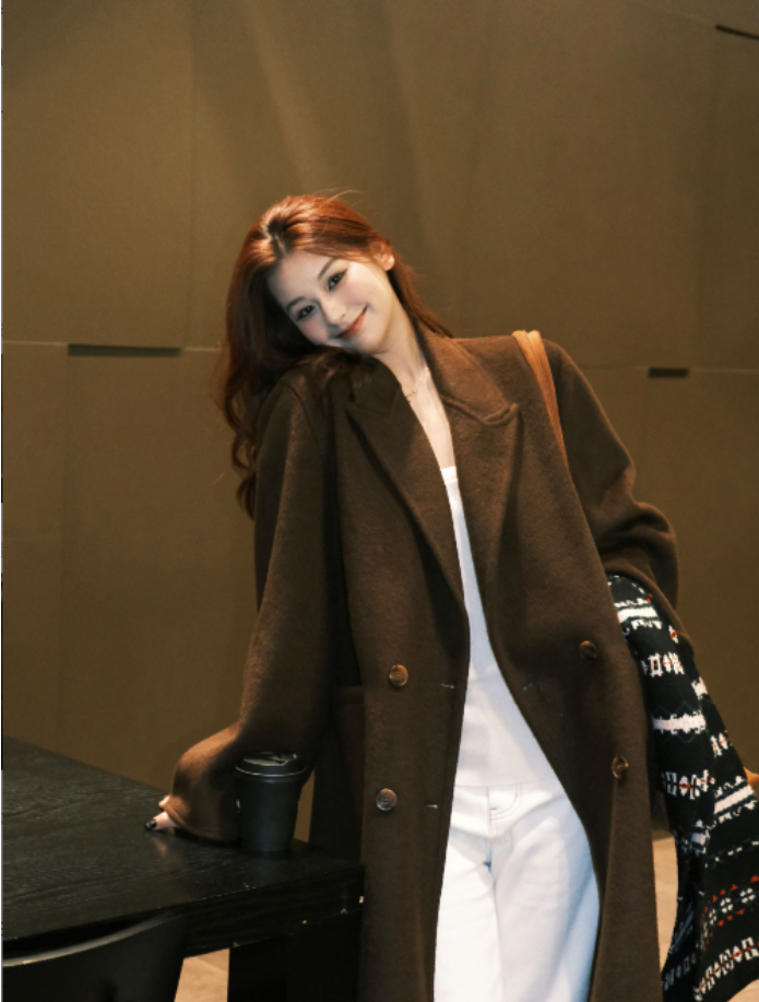 显瘦百搭经典秋冬时尚长款羊毛大衣小个子毛呢外套长袖2598