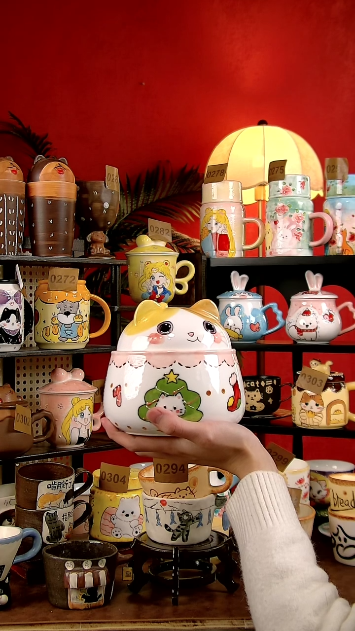 碗瓷DIY景德镇创意手工陶瓷卡通风圣诞西高地泡面碗