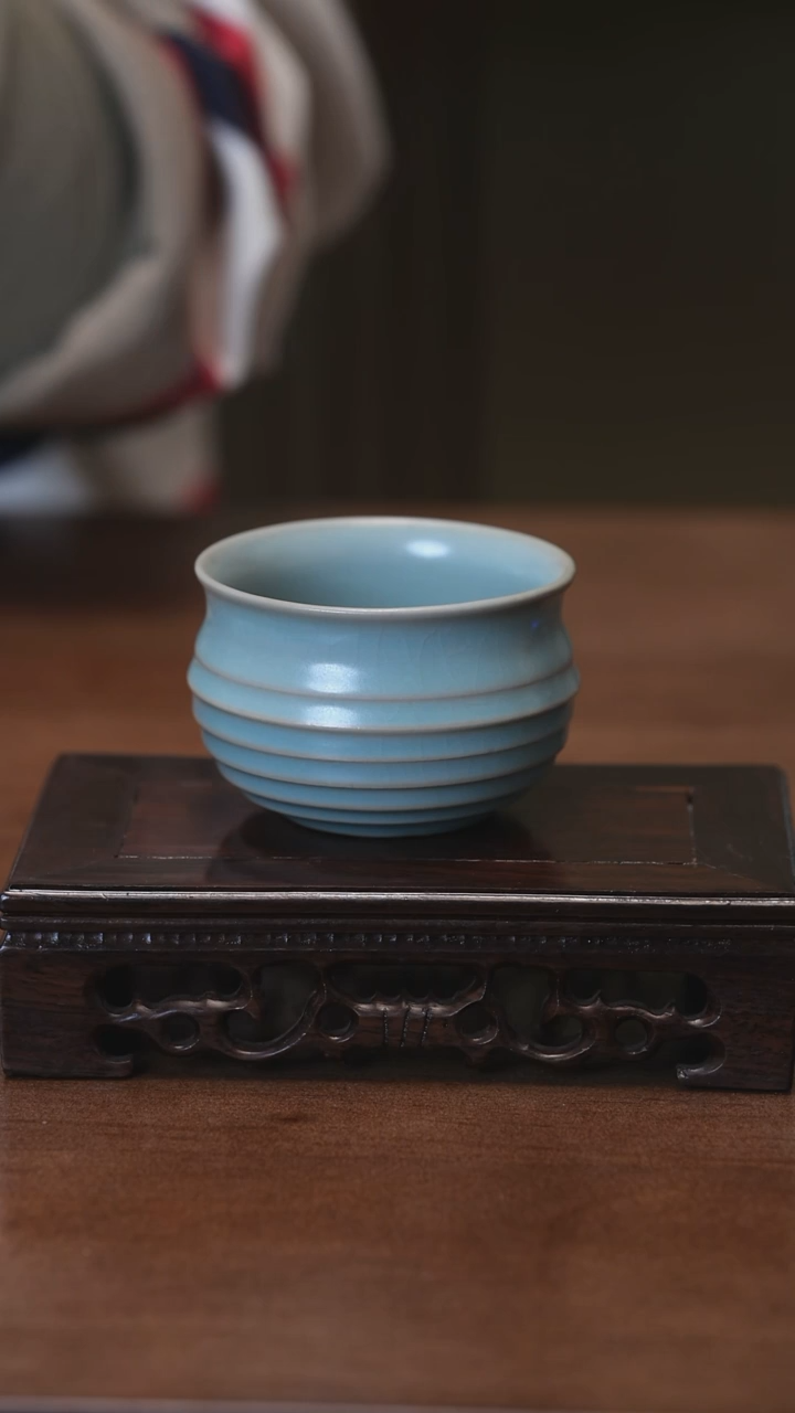 【闪购商品】Y宝丰宋官窑原产地汝瓷炫纹杯（微瑕）