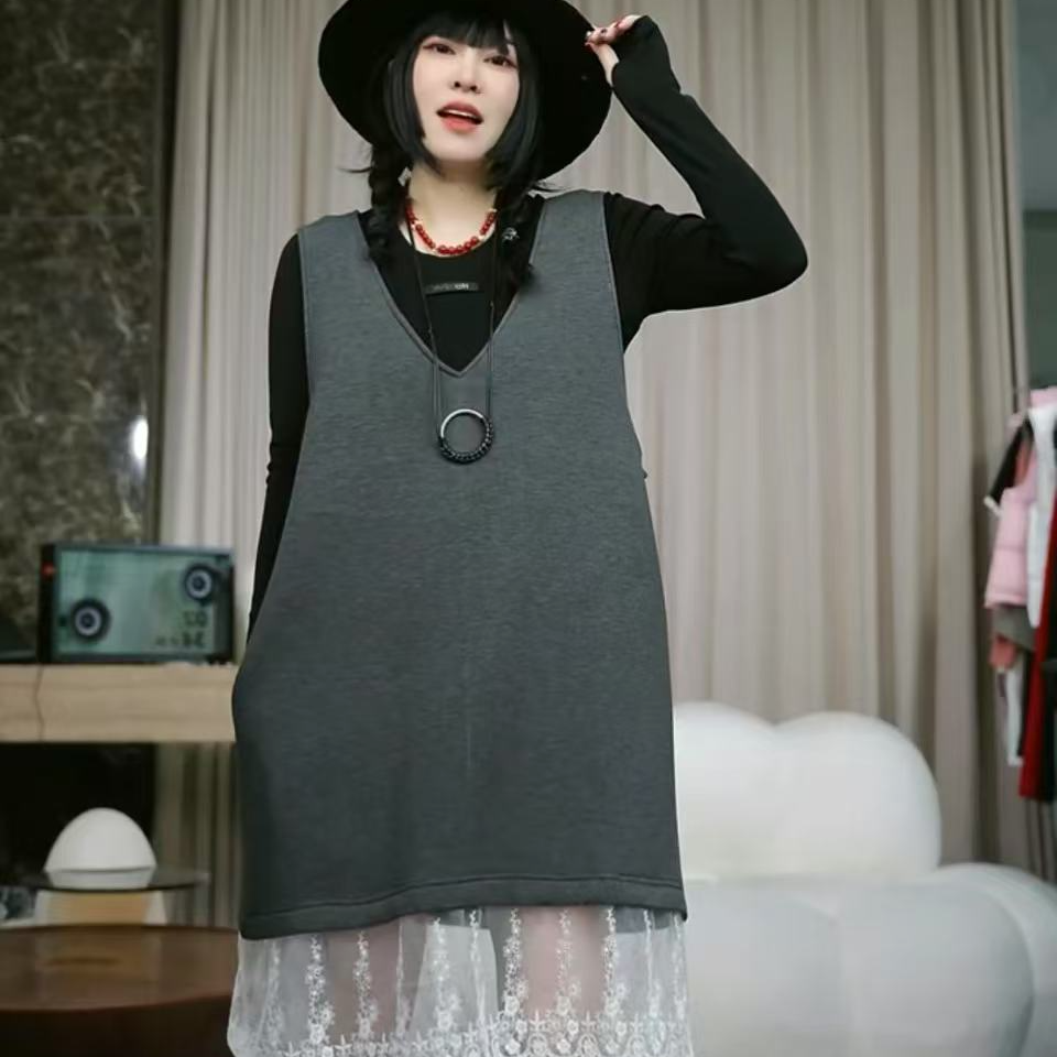 infobyfive福利减龄蕾丝拼接马夹马甲背心连衣裙NF0502050