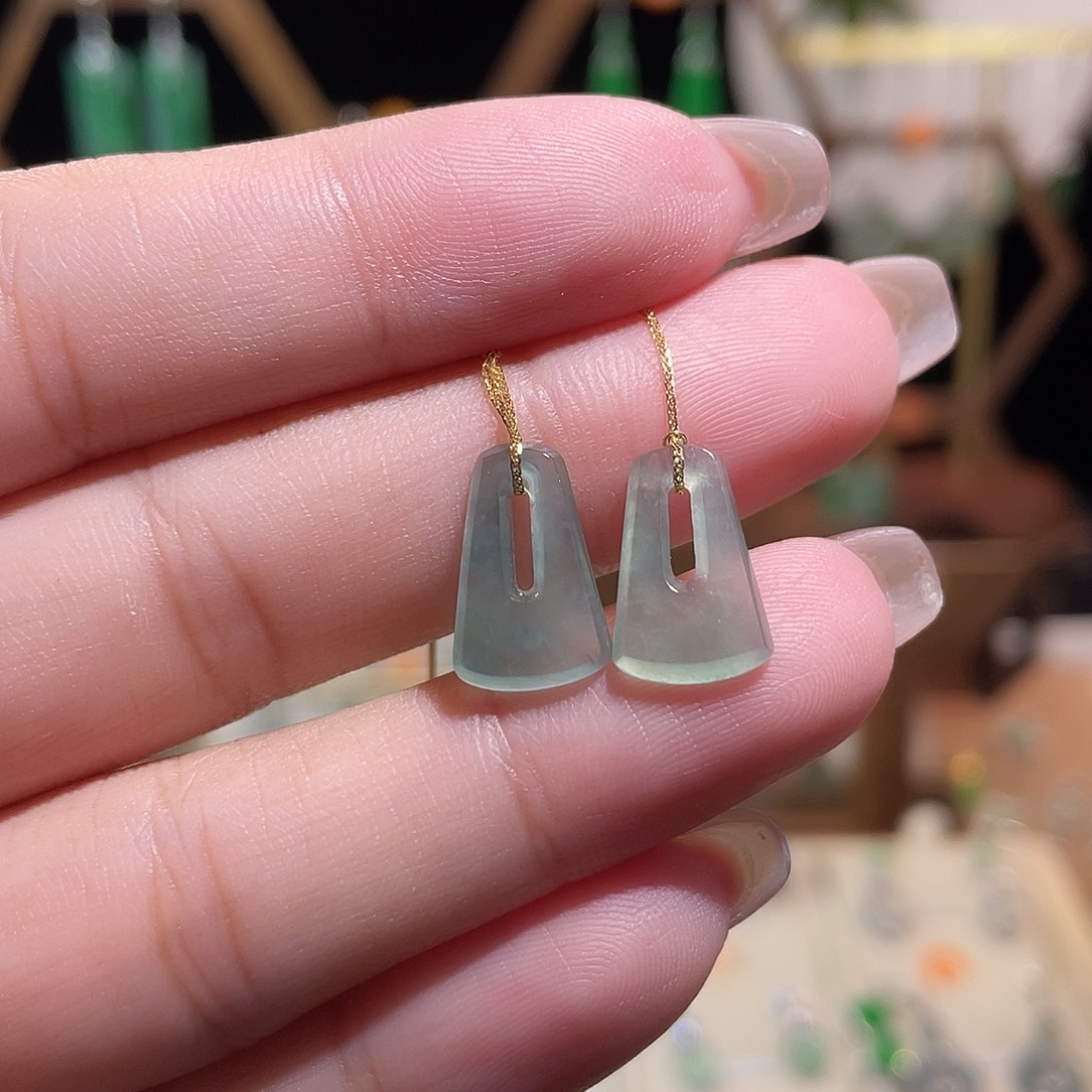 媞姿耳饰  缅甸翡翠A货耳线方糖