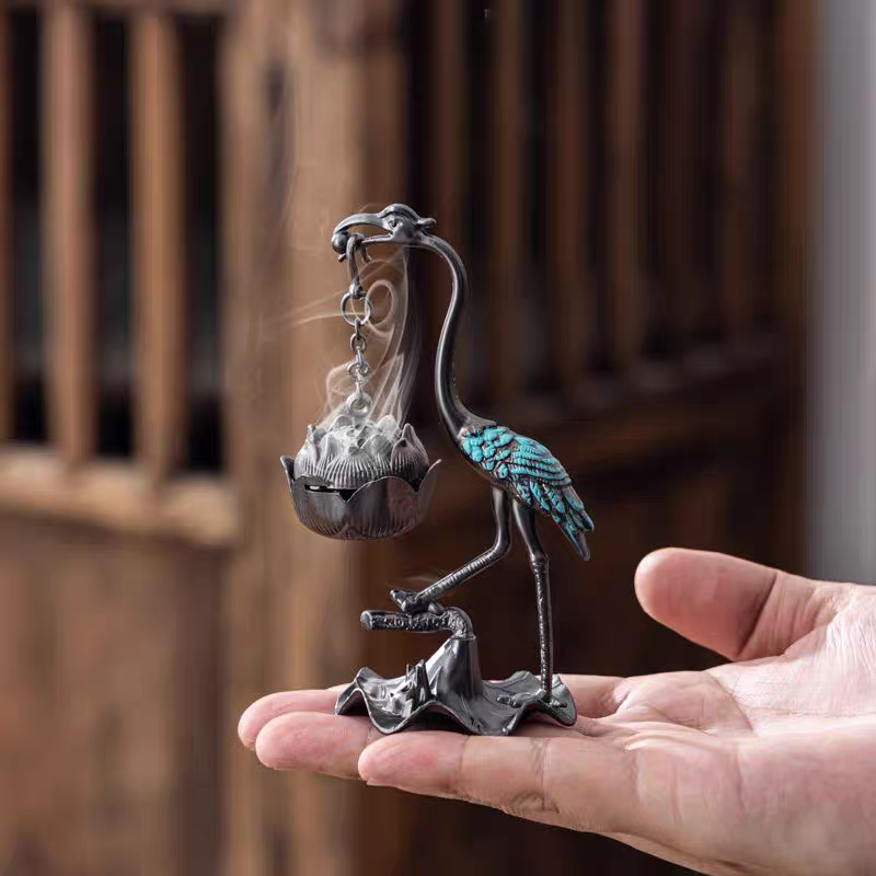 仿古仙鹤香炉莲花吊炉茶摆件FL-114