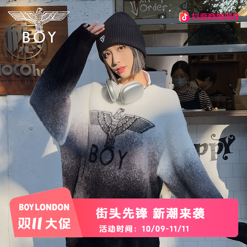 【冬日暖阳】BOYLONDON琥珀流光渐变圆领长袖情侣潮流毛衣N60034