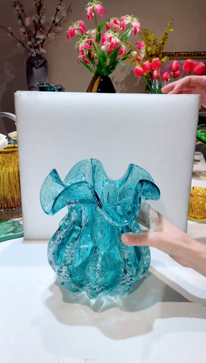 【闪购商品】琉璃手工艺品蓝色钱袋子花瓶  微瑕