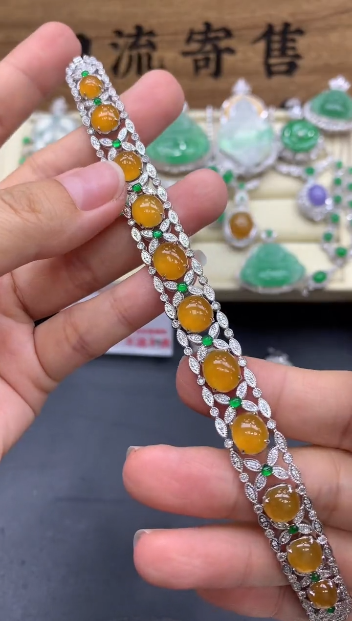 【闪购商品】翡翠手链18K金镶嵌550-中国好珍宝
