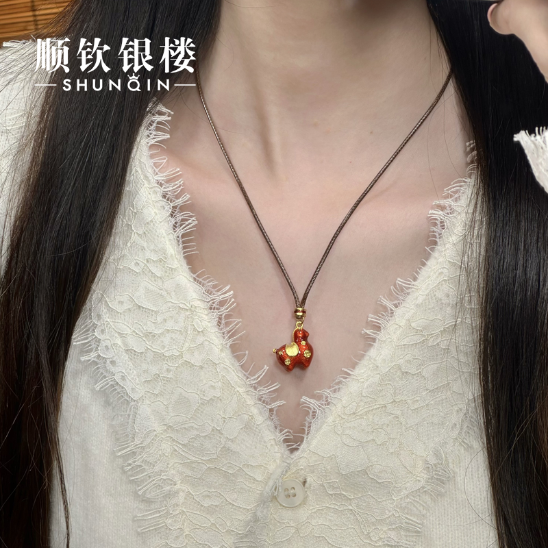 吊坠足银珐琅 【红的发紫】999.9小红马小紫马毛衣链