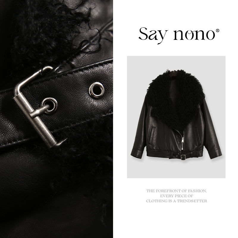 懒猫nono│Saynono 酷飒＿进口绵羊皮真皮外套/GD8091
