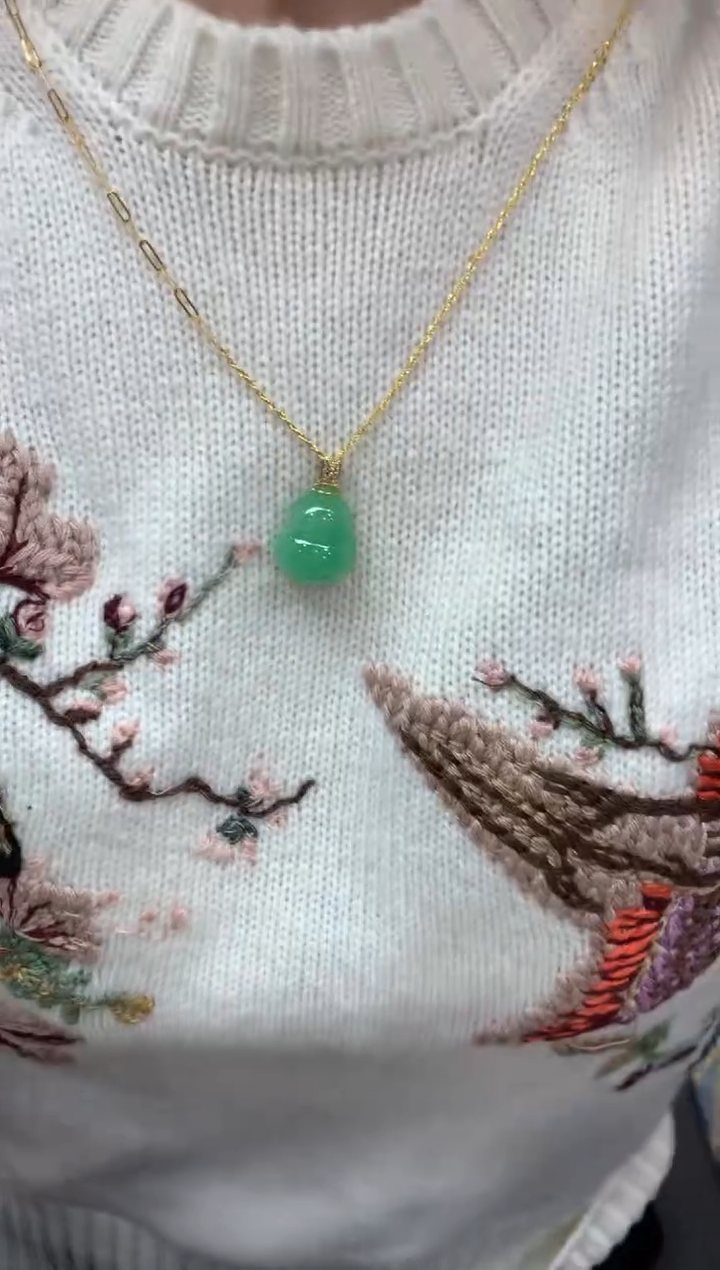 翡翠18K金镶嵌吊坠(不含链)葫芦