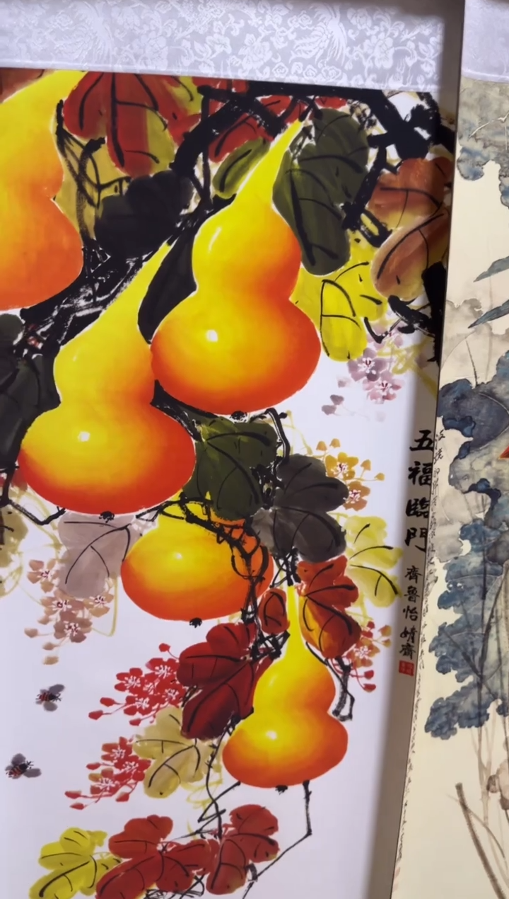 竖款五福临门图三尺画