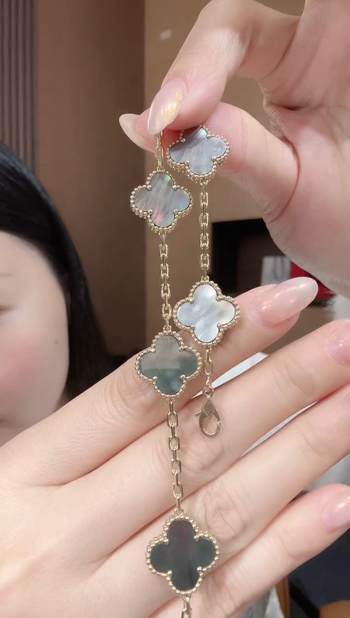 【闪购商品】贝壳（贝母）手链18K金镶嵌灰色k黄，五花手链GHJ  