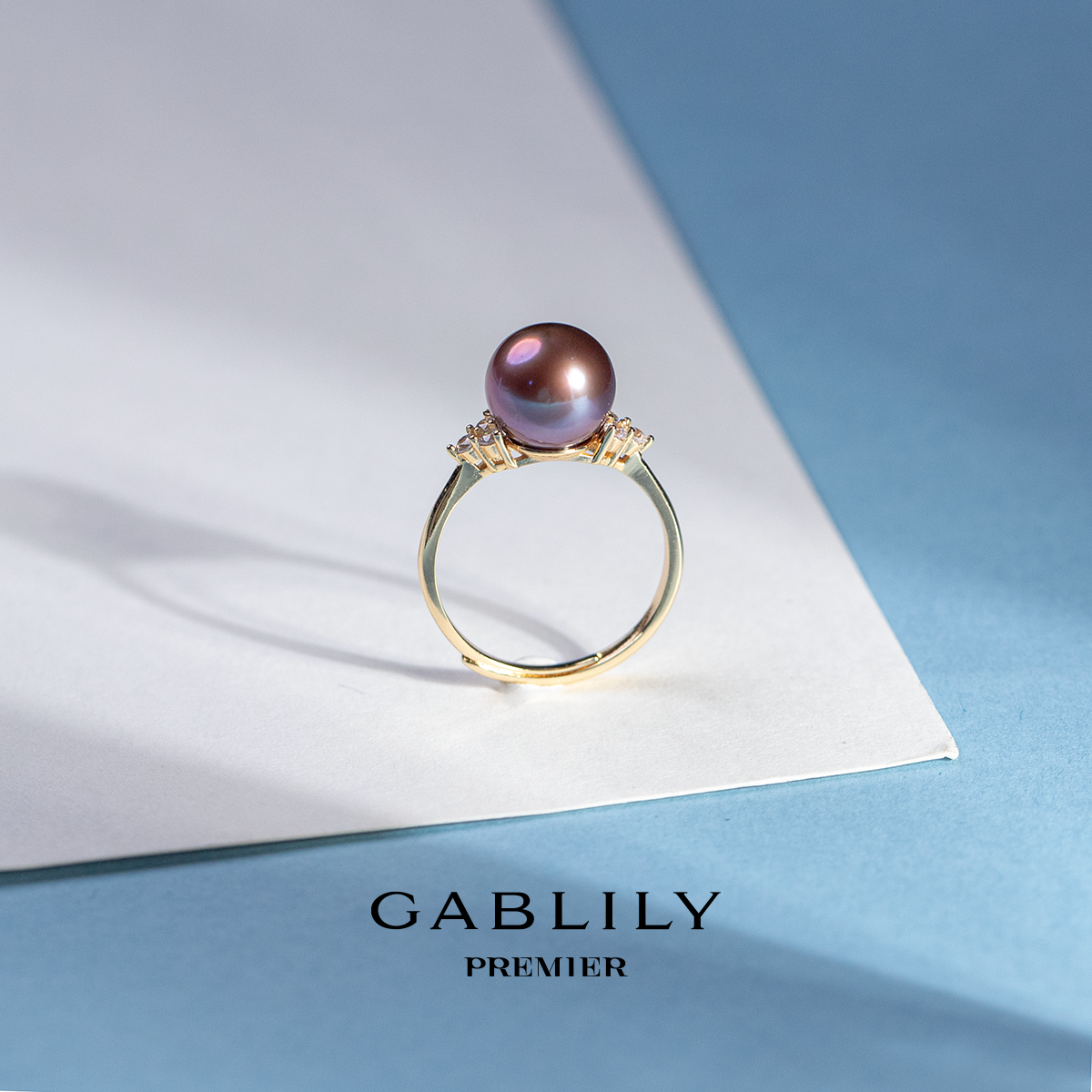 【胡兵珍选】GABLILY premier 淡水珍珠S925银紫珠戒指9-10mm时尚