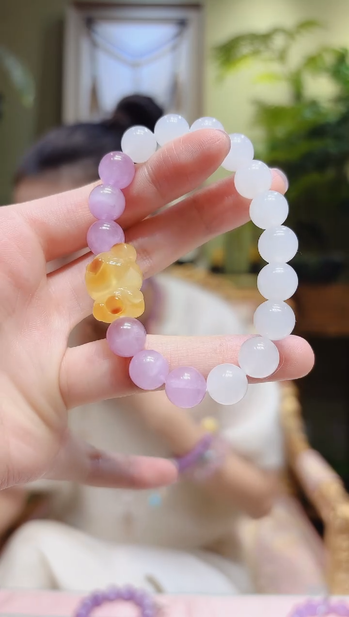 【闪购商品】锂辉石手串未镶嵌蜜蜡熊和田玉紫锂辉手串