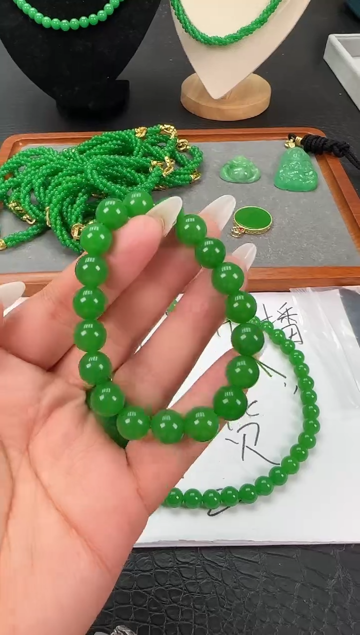 未镶嵌翡翠耳饰阳绿妈妈链手串卡10
