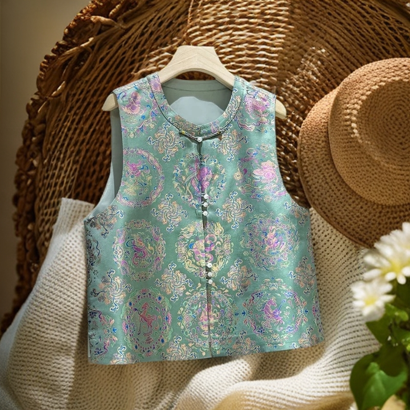 贵夫人71-清色烟雨高端中国风高贵马甲2025年新款宋锦新中式上衣