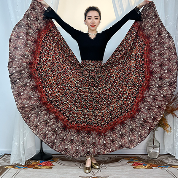 F《延帘系列》高弹力网纱满铺定位印花半身裙/720大摆带衬裙