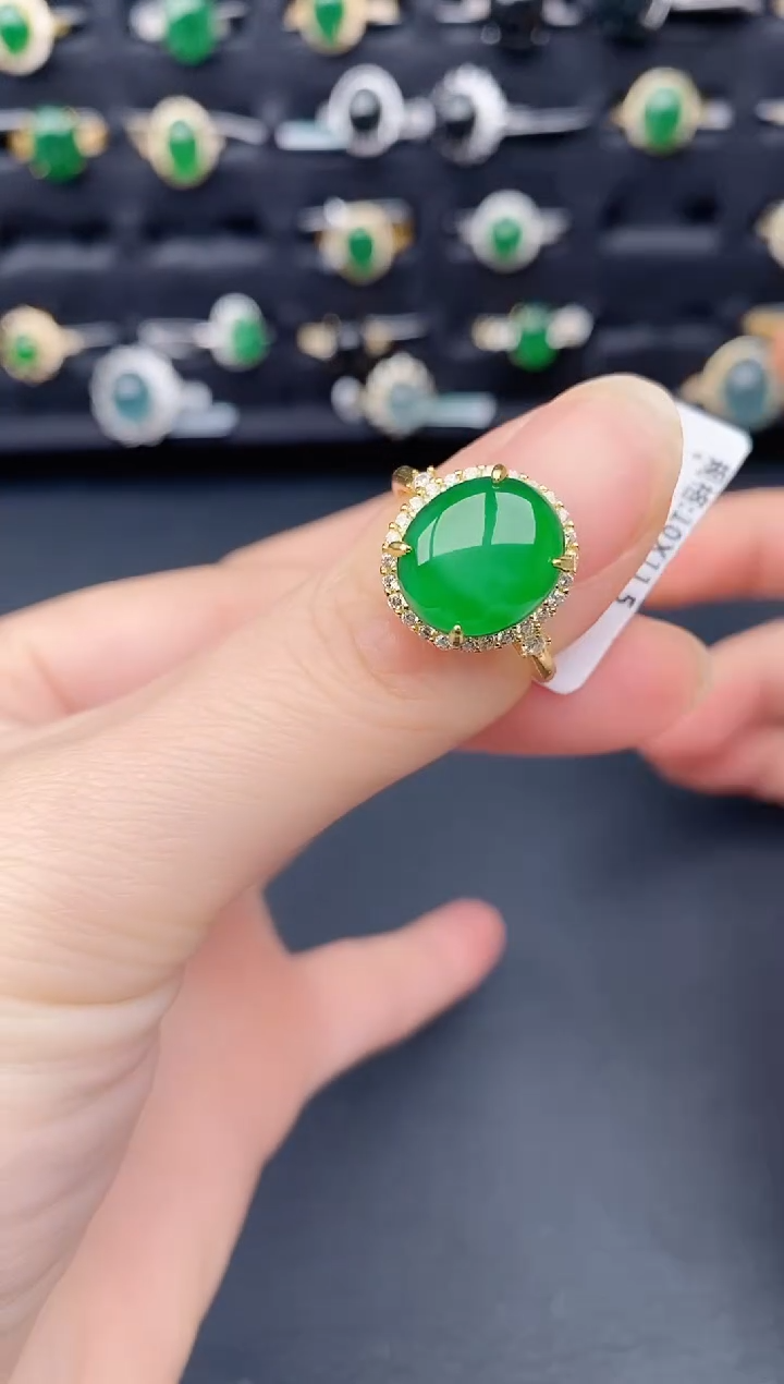 银S925镶嵌戒指翡翠天然a货翡翠273