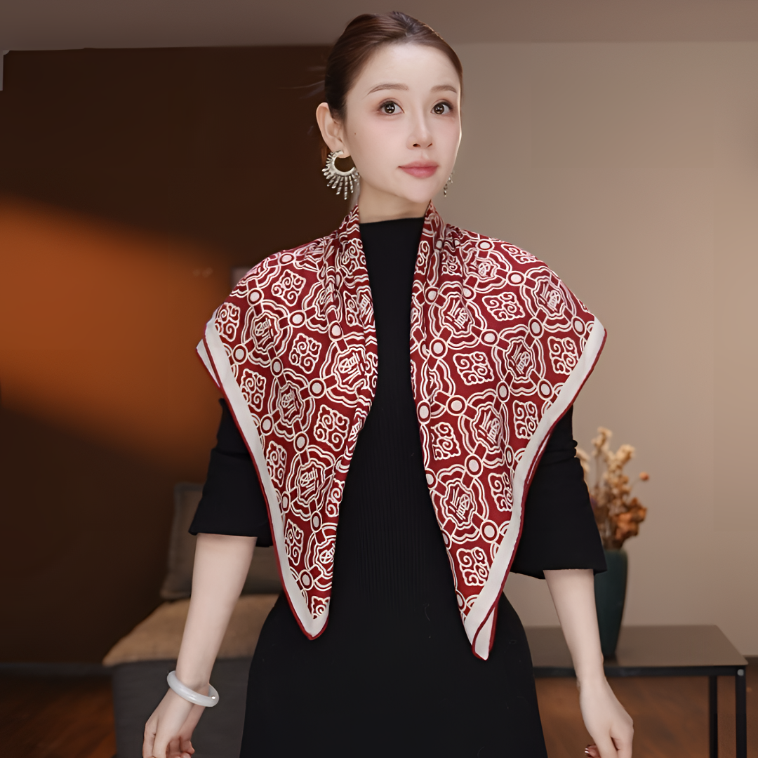 达芬奇密码红万福90*90精致时尚丝毛方巾百搭披肩秋冬围脖高级感