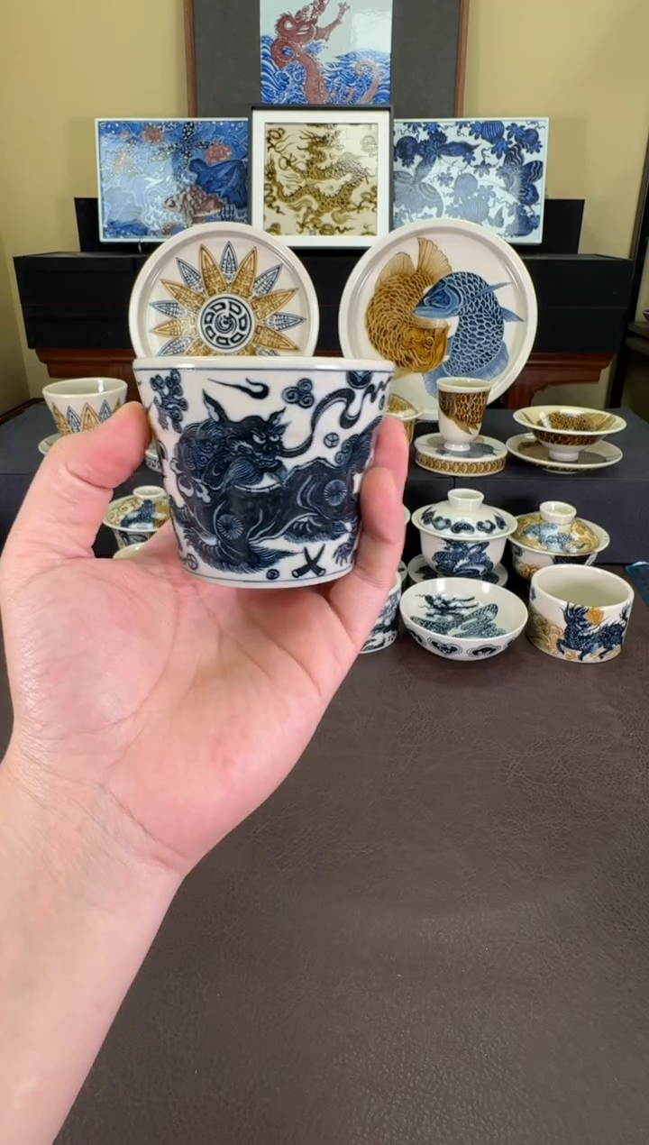 【闪购商品】二号釉杂宝狮子冰桶杯