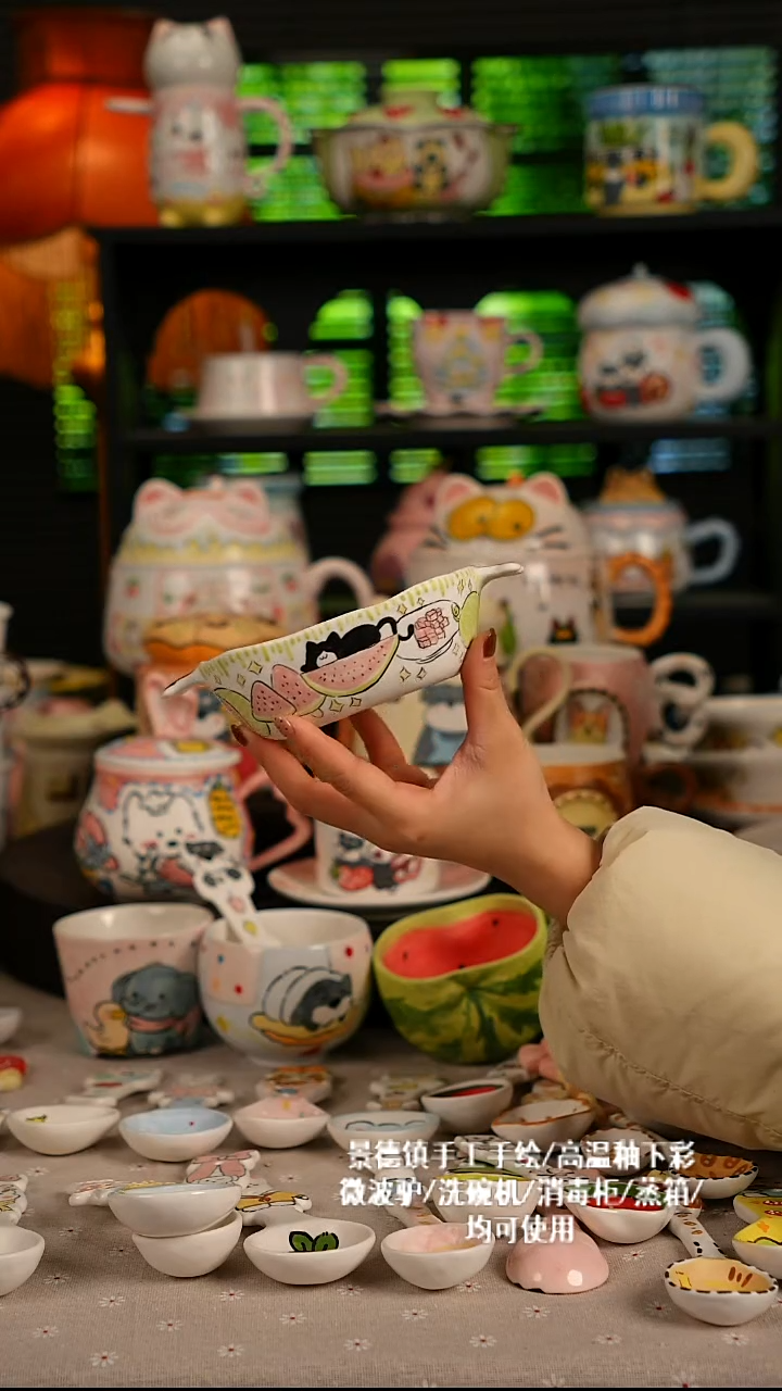 陶瓷无盖款景德镇高温釉下彩纯手绘创意瓷