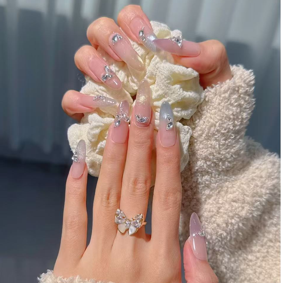 【五彩碟】纯手工美甲炫彩渐变极光猫眼蝴蝶爆闪钻钻可拆卸穿戴甲