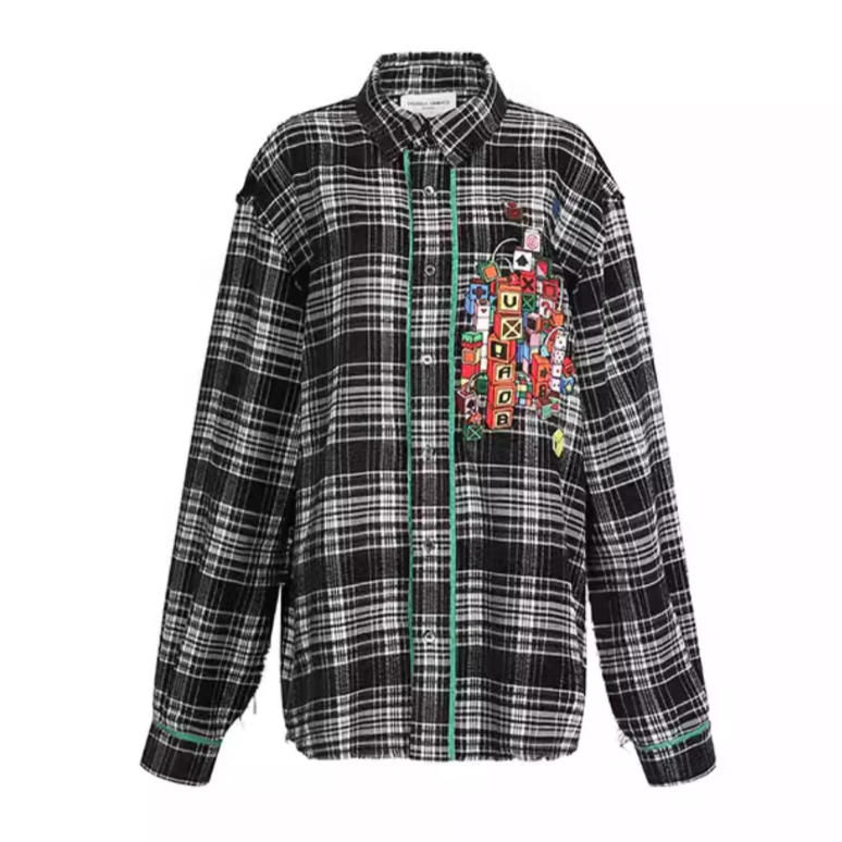 Valeria Obbaco黑色方块格纹衬衫