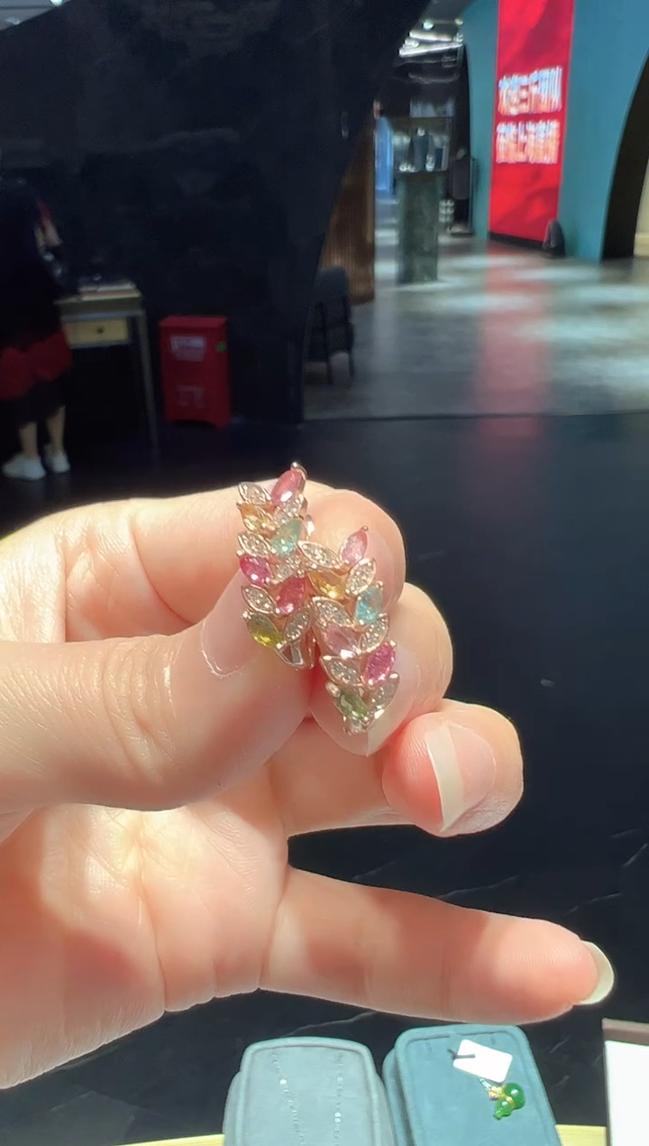 碧玺猫眼耳饰银S925镶嵌14【】