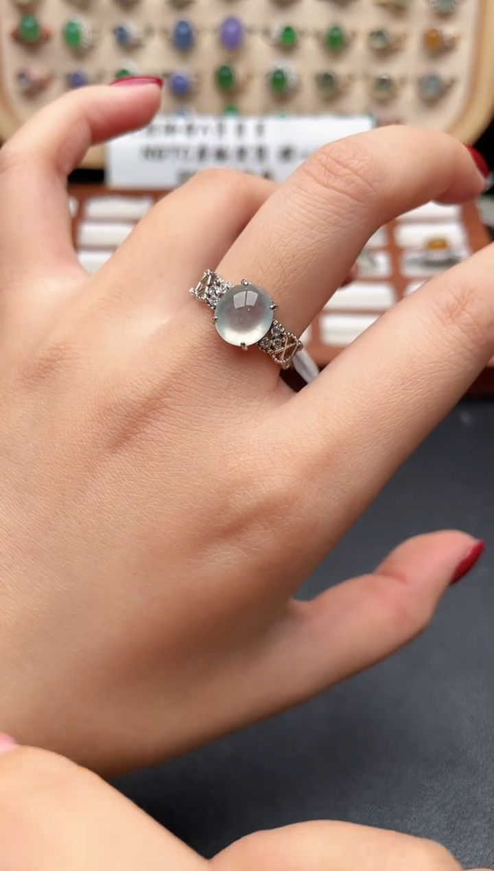 银S925镶嵌戒指翡翠一物一证一礼盒