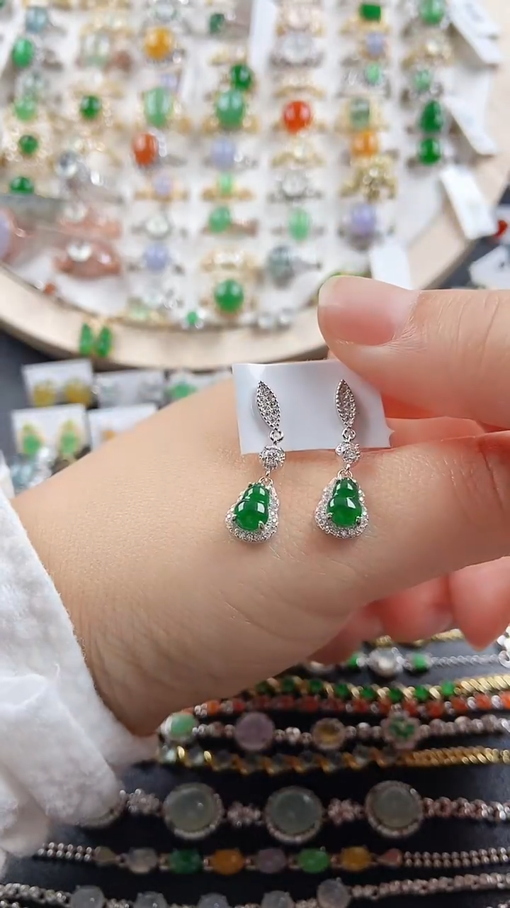 【闪购商品】翡翠耳饰银S925镶嵌1111