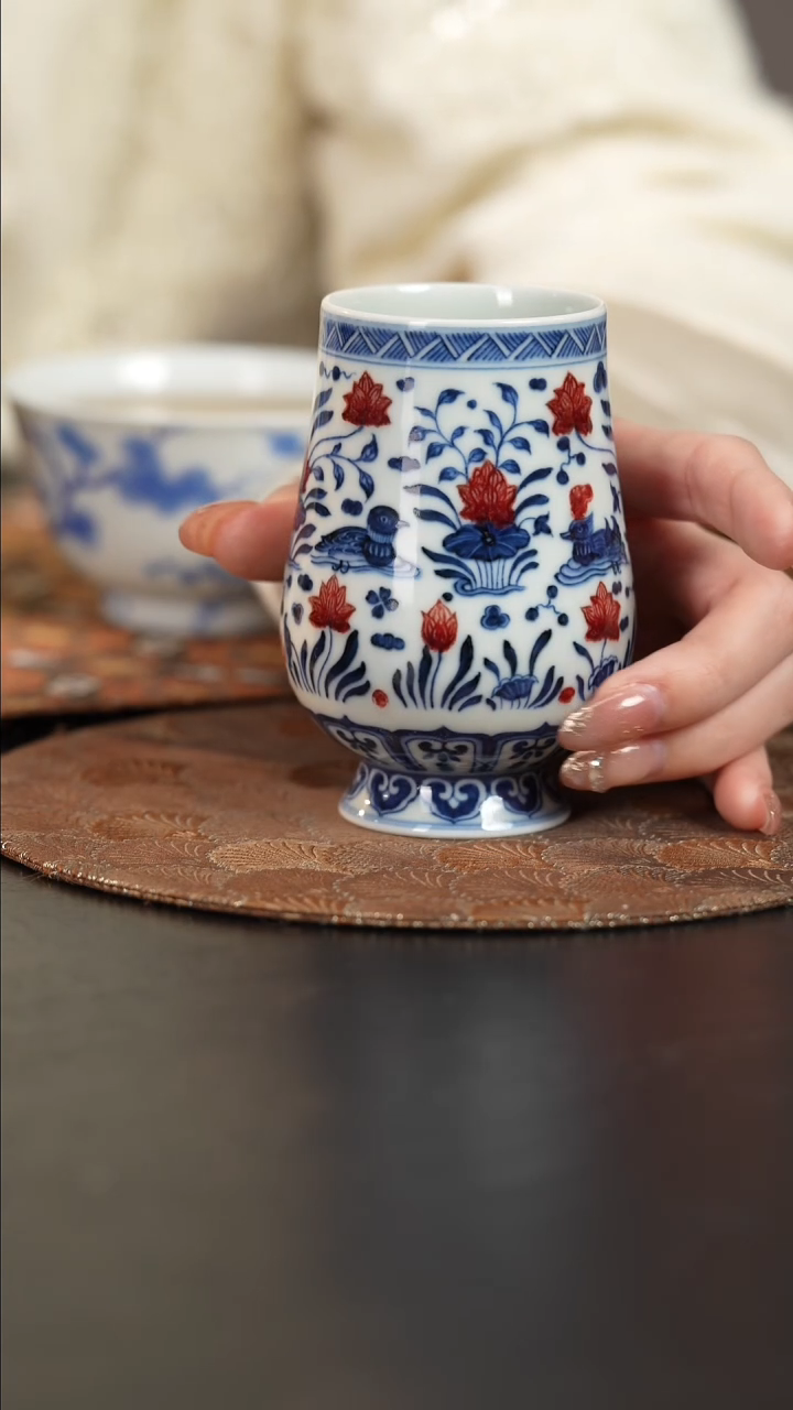 【闪购商品】杯屹朴堂釉里红鸳鸯杯