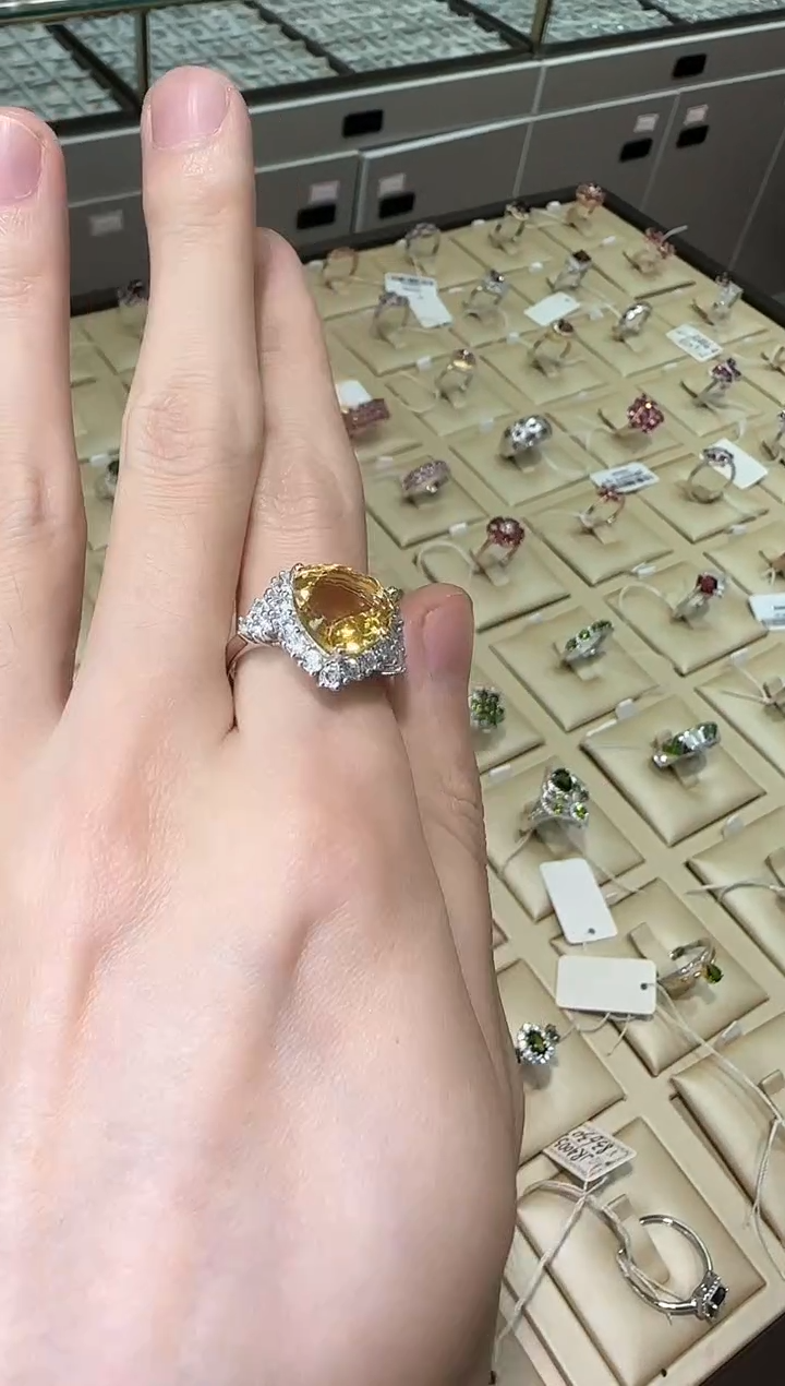 【闪购商品】黄晶戒指银S925镶嵌12mm