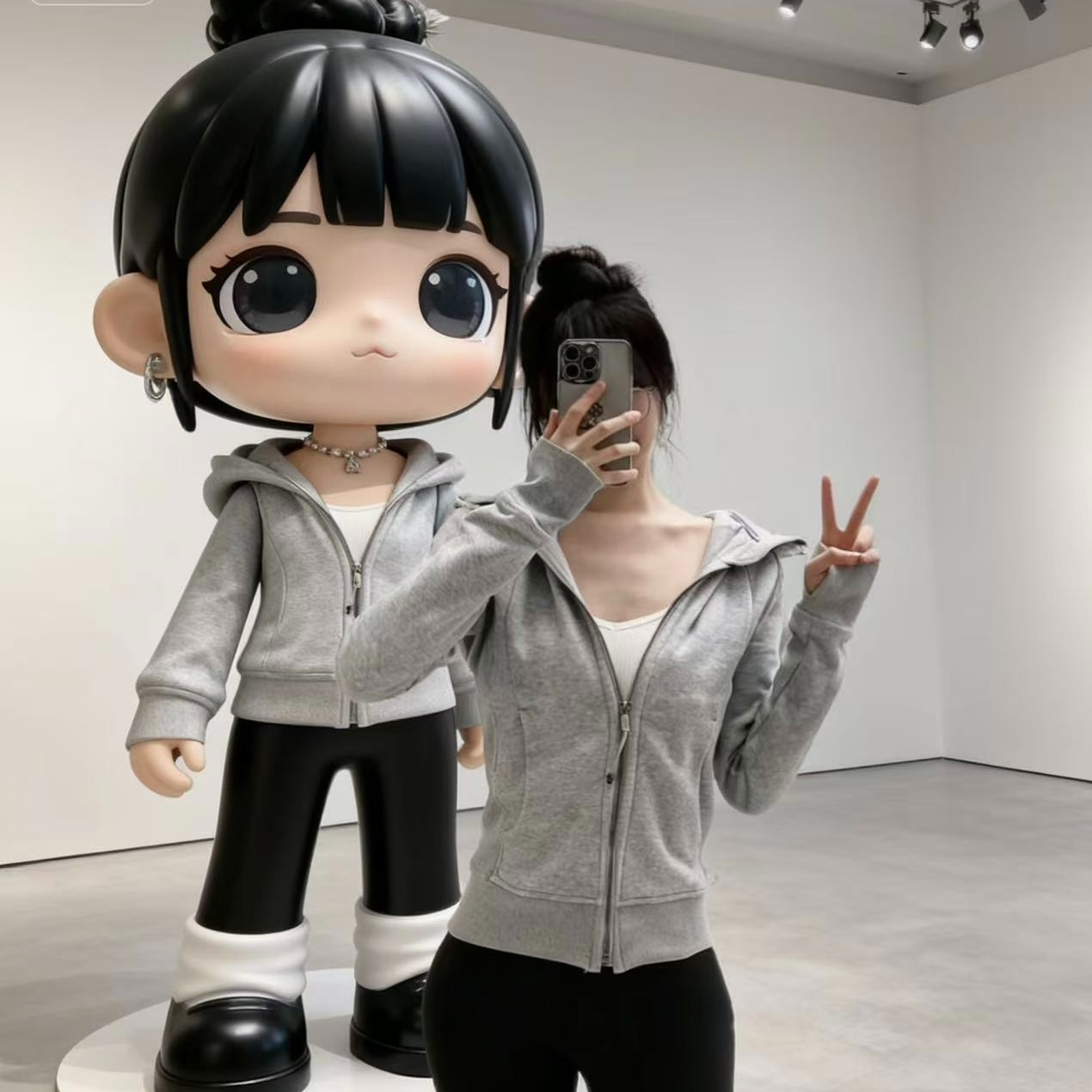 梦玲同款全拉链修身长袖连帽卫衣