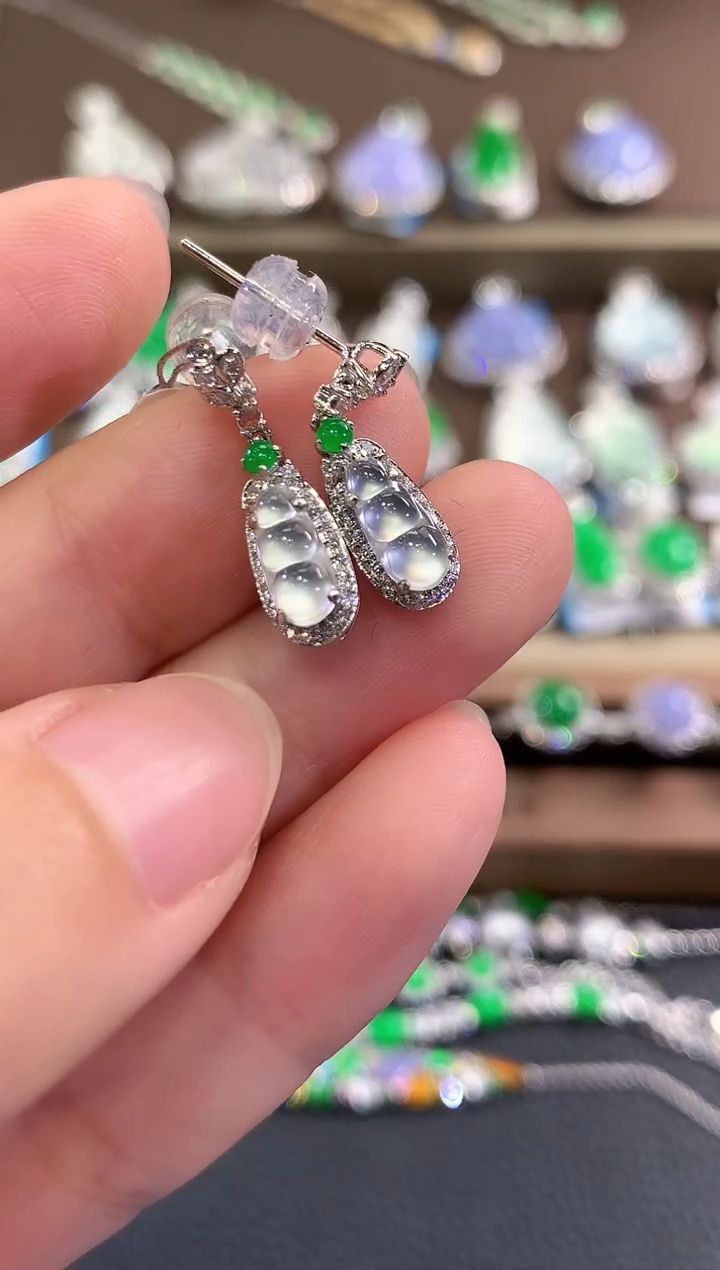 18K金镶嵌翡翠耳饰春日珠宝 D20多样性一件发货