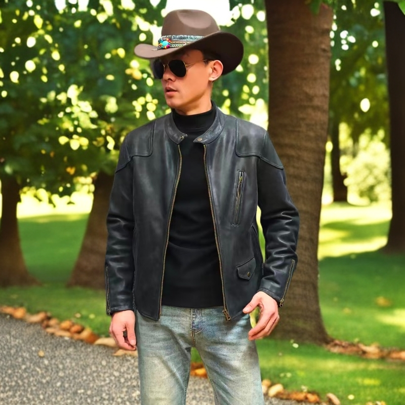 头层磨砂牛皮毒液皮衣男款真皮皮夹克外套经典复古立领短款百搭酷