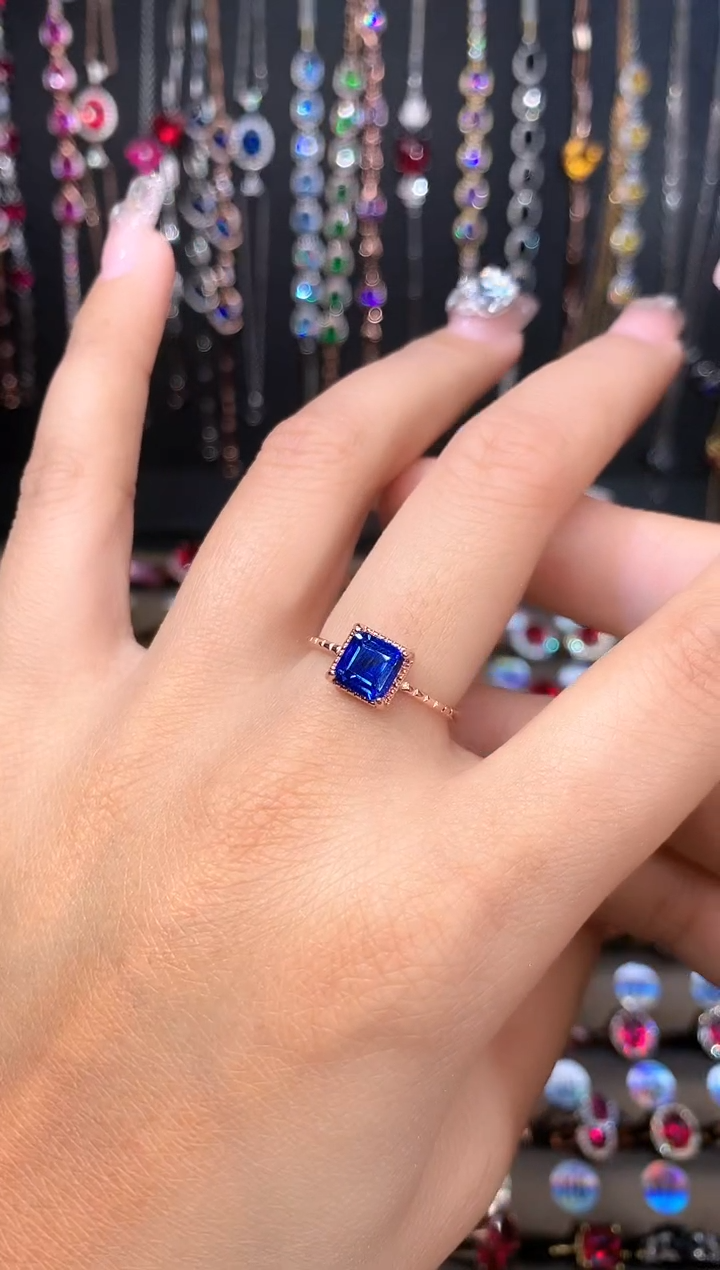 蓝宝石戒指银S925镶嵌玫瑰金   6