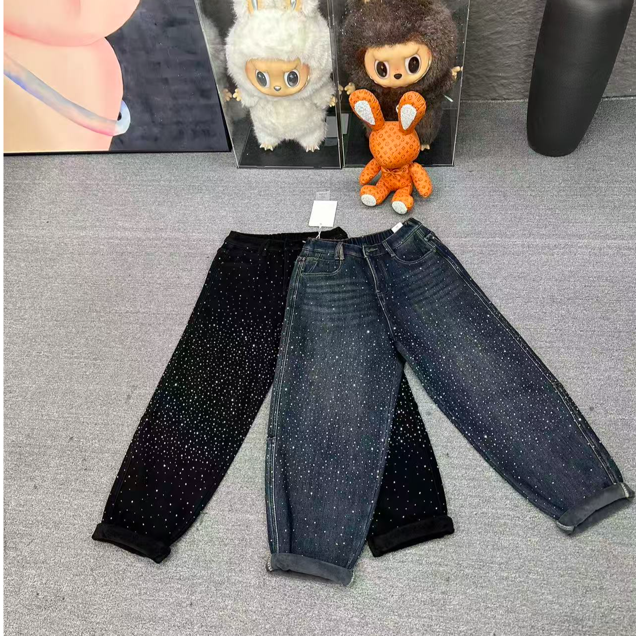 89236弹力蜜蜜绒前后烫钻老爹哈伦裤